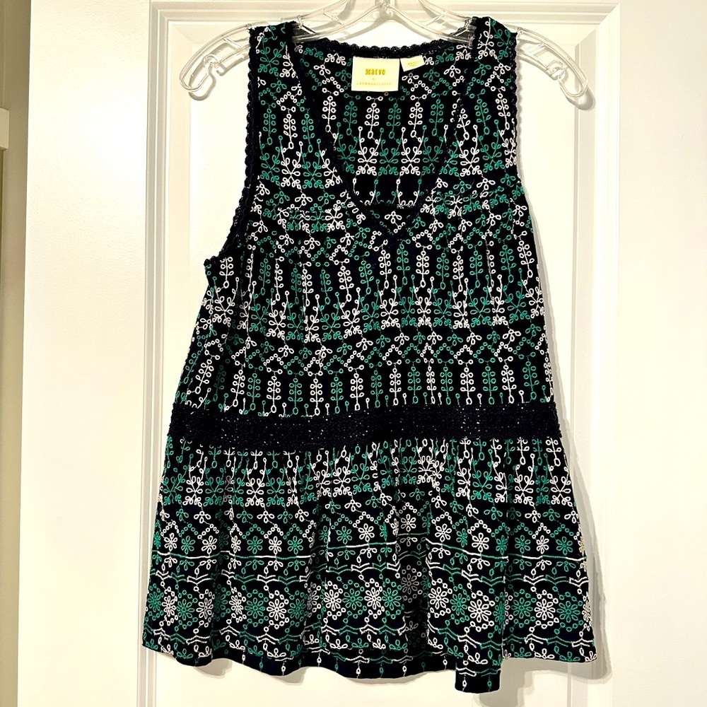 NWOT- Anthropologie Maeve Embroidered Peplum Top - Picture 3 of 6